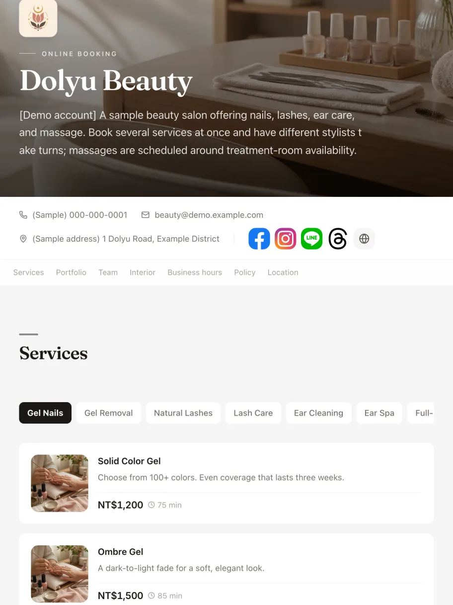 Branded booking page on a phone: book from a link, no app to download