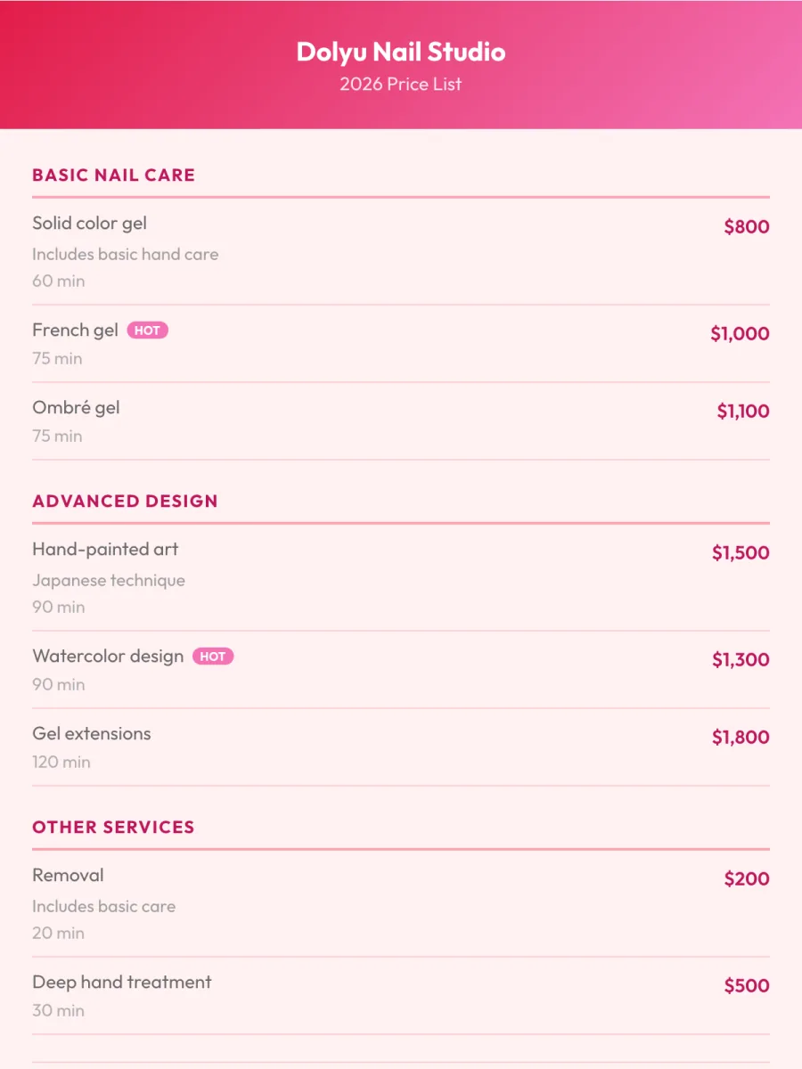Nail price list template (Soft blush)