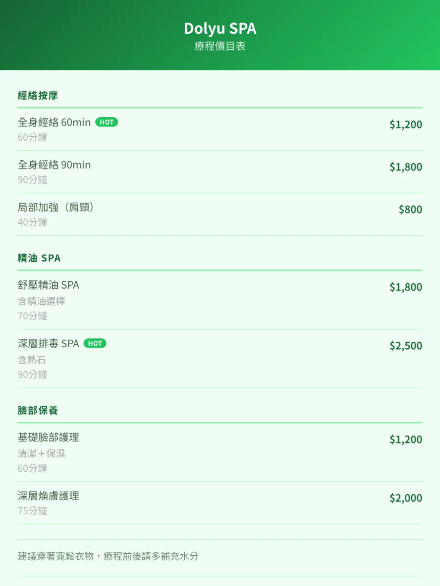 SPA價目表範本（自然清新）